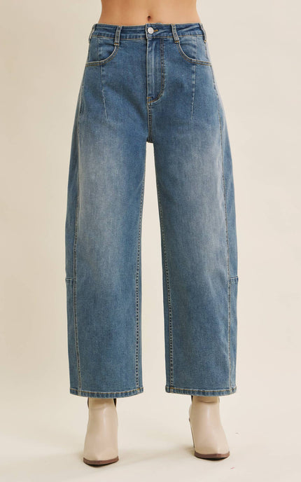 Rowan Baggy Jeans in vintage wash with oversized relaxed fit and rounded leg silhouette