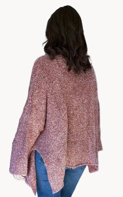 Open-front longline stretch knit cardigan with relaxed dolman sleeves
