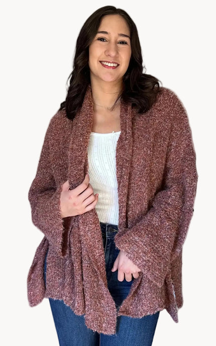 Longline knit cardigan with dropped dolman sleeves