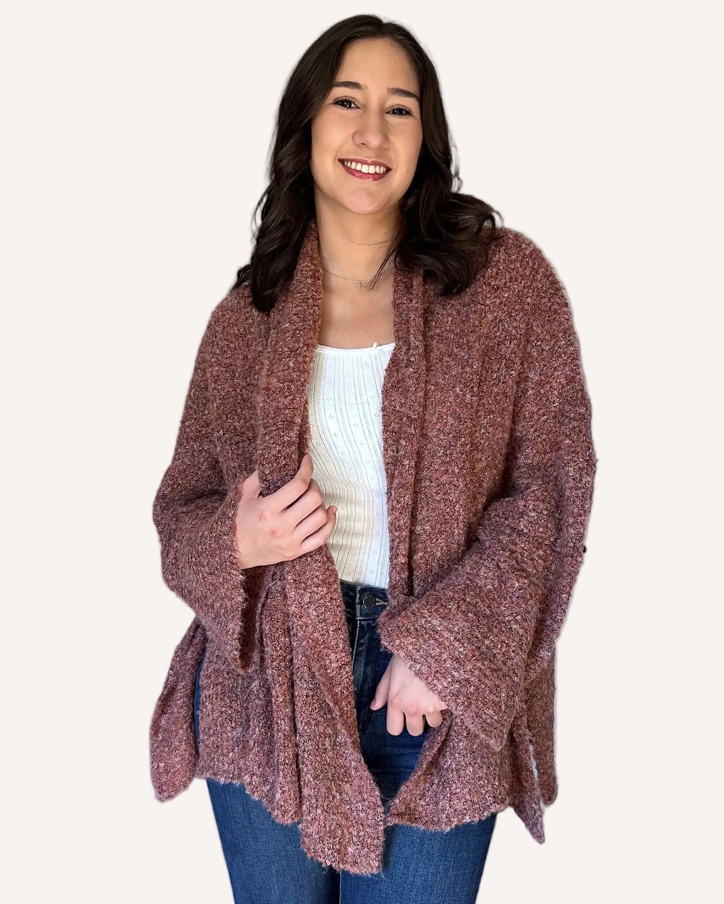 Longline knit cardigan with dropped dolman sleeves