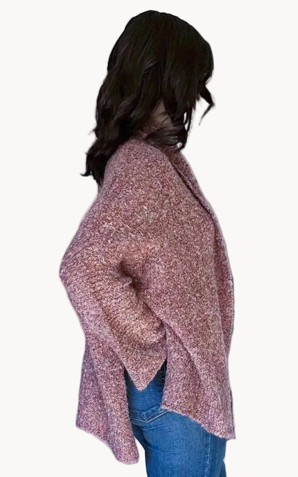 Soft stretch knit fabric with relaxed drape on open-front cardigan
