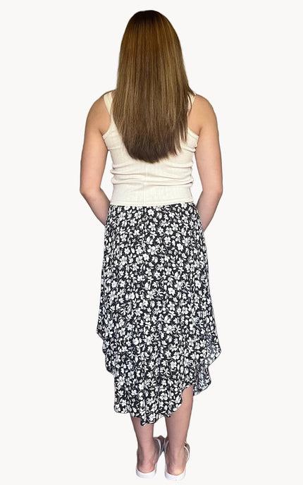 Breathable rayon midi skirt with feminine drape