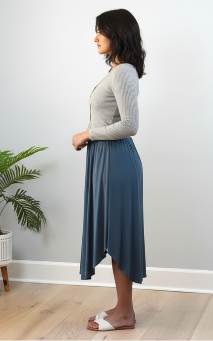 Smocked Waist Maxi Skirt — flowy rayon maxi with round hem and smocked waistband from Justyna Grace Boutique.
