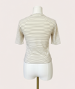 Striped Mock Neck Top — classic black and white stripes in soft stretch knit from Justyna Grace Boutique.