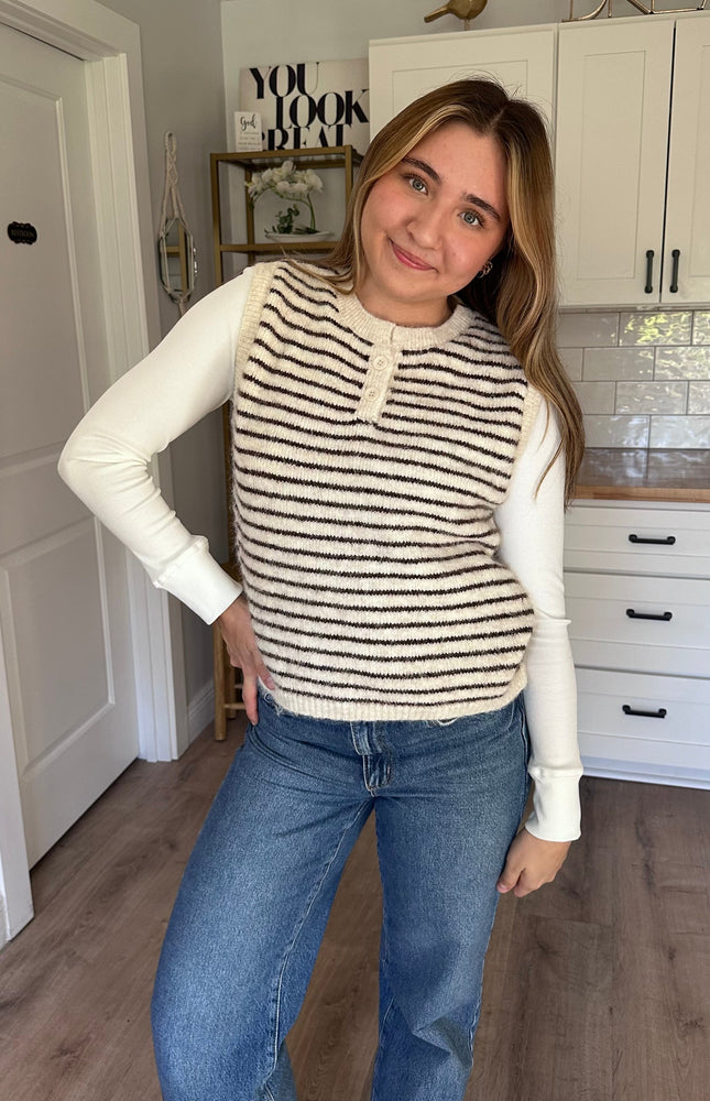 Textured knit button-front vest with relaxed sleeveless silhouette