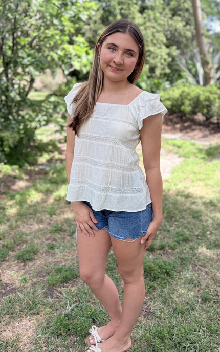 Lightweight rayon fabric detail on ruffle top