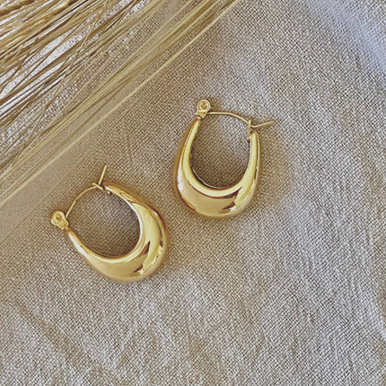 18k gold-plated U-shaped hoop earrings — modern minimalist waterproof stainless steel jewelry from Justyna Grace Boutique.