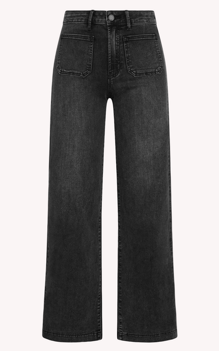 Washed black high-waisted wide-leg jeans — elevated modern denim from Justyna Grace Boutique