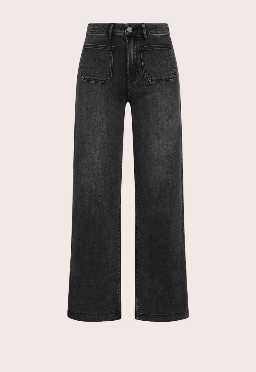Washed black high-waisted wide-leg jeans — elevated modern denim from Justyna Grace Boutique